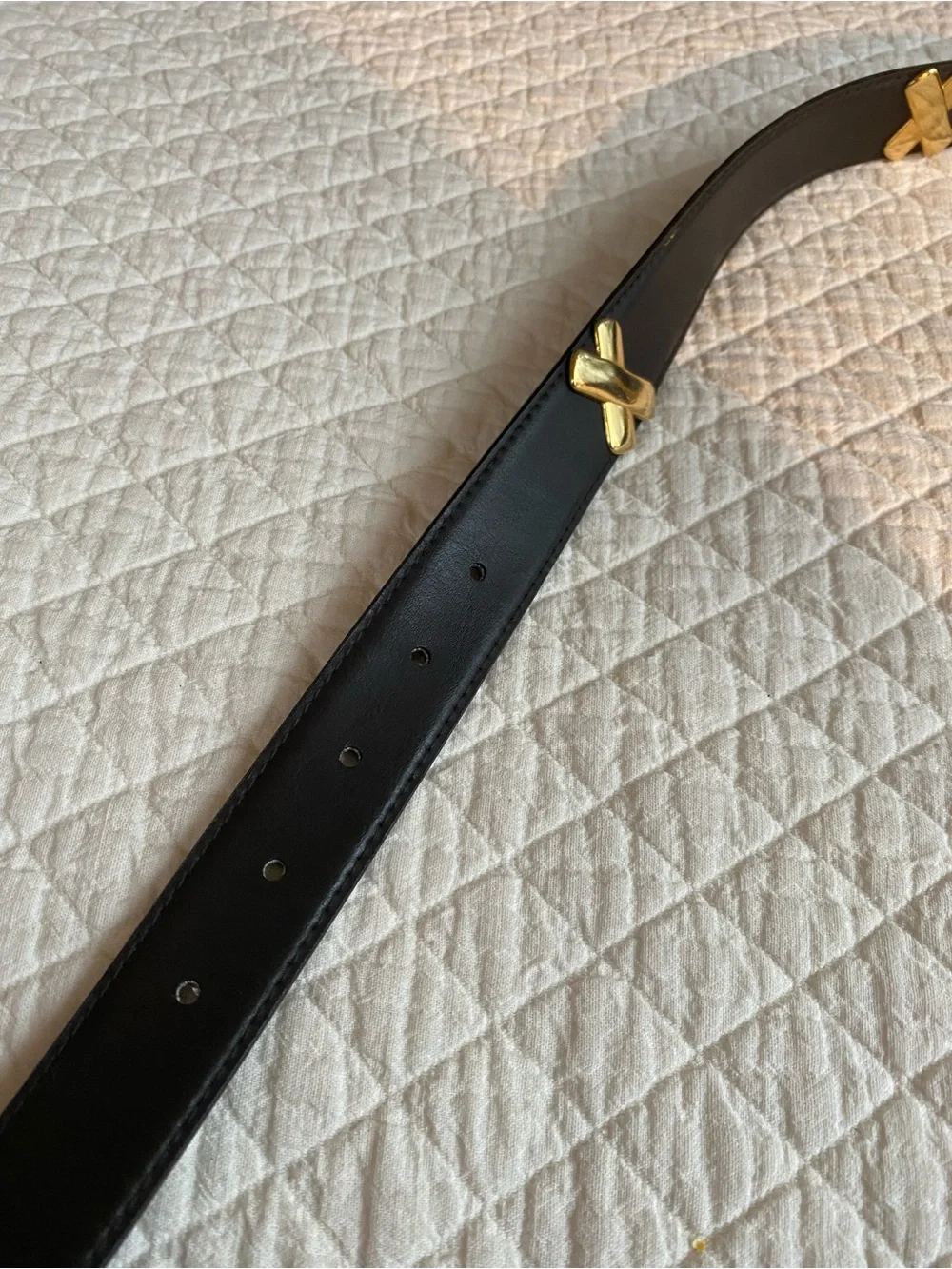 VTG Black Faux Leather Kiss Statement Belt Gold X Stud Accents Rock Punk Medium